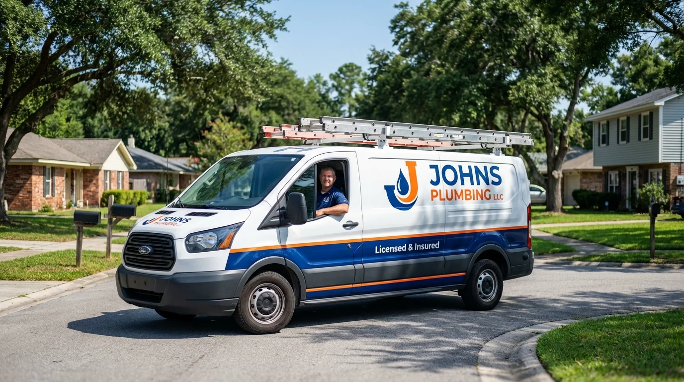 Johns Plumbing LLC service van in East Lansing, MI