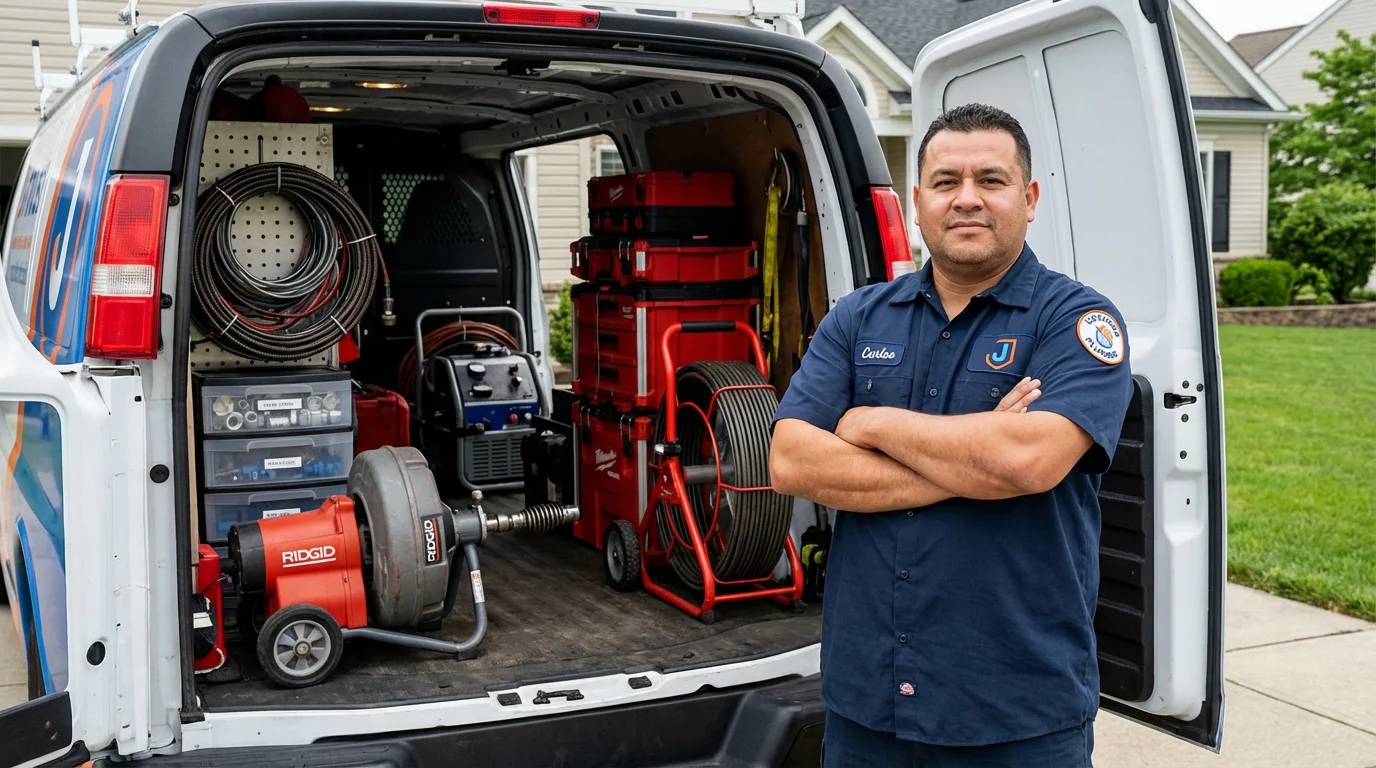 Professional drain cleaning equipment and Johns Plumbing LLC plumber in East Lansing