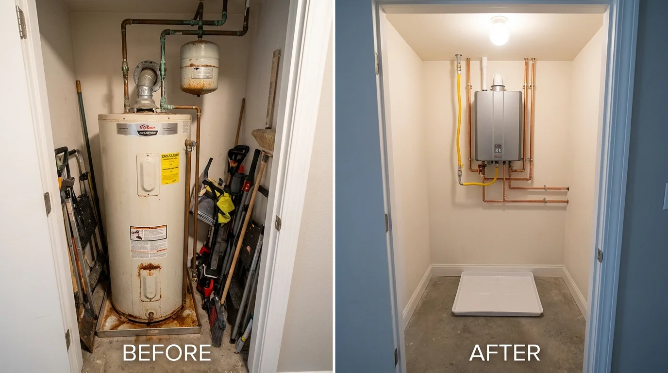 Tank water heater versus wall-mounted tankless unit comparison for East Lansing, MI homeowners